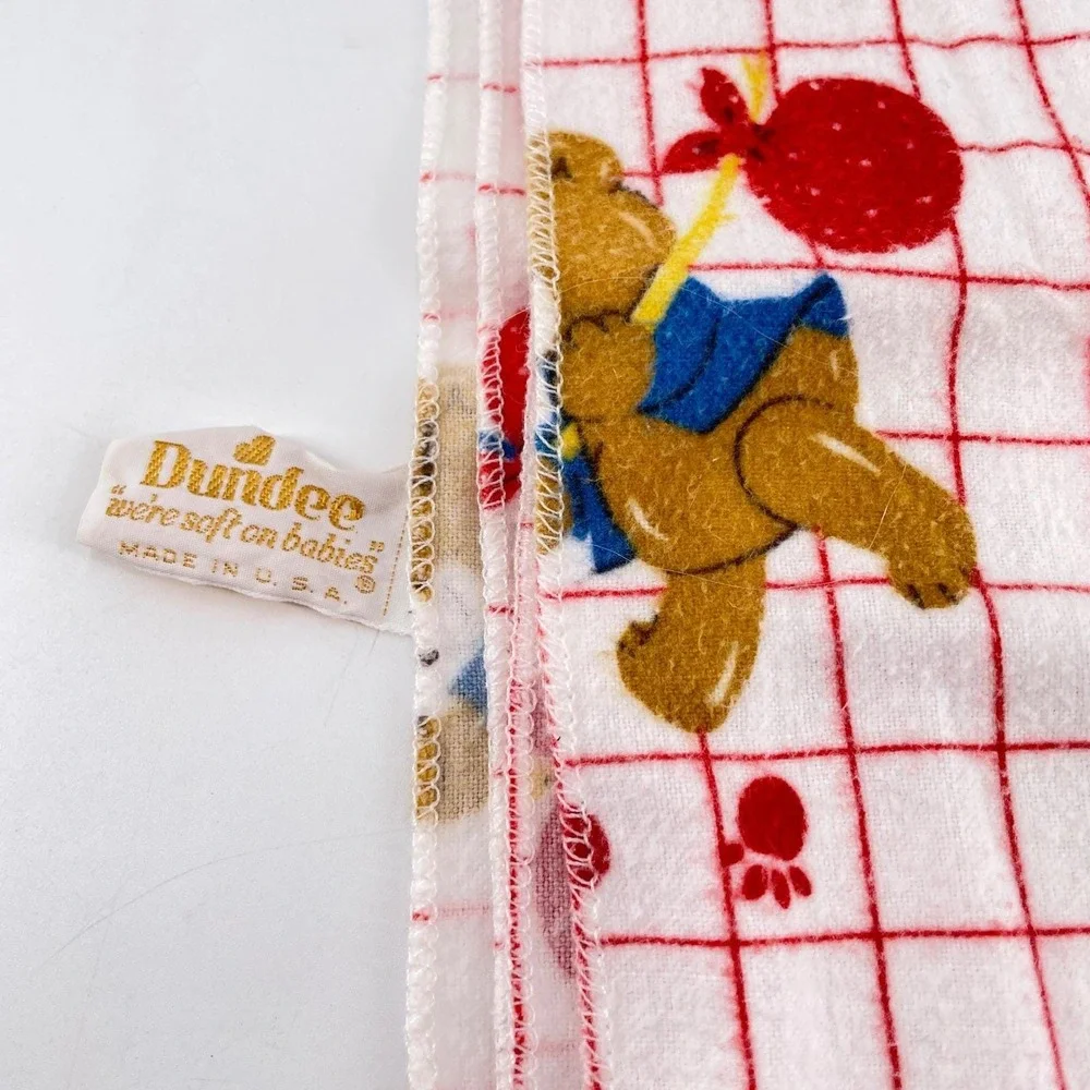 Vtg Thats Our Baby Teddy Bear Quilt & Dundee Flannel Blanket Set Balloons 2pc